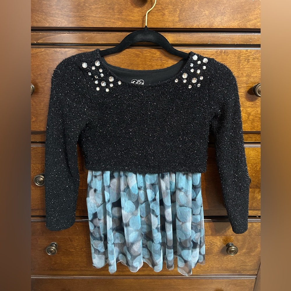 Justice Black Textured with Rhinestone Detailed Dress